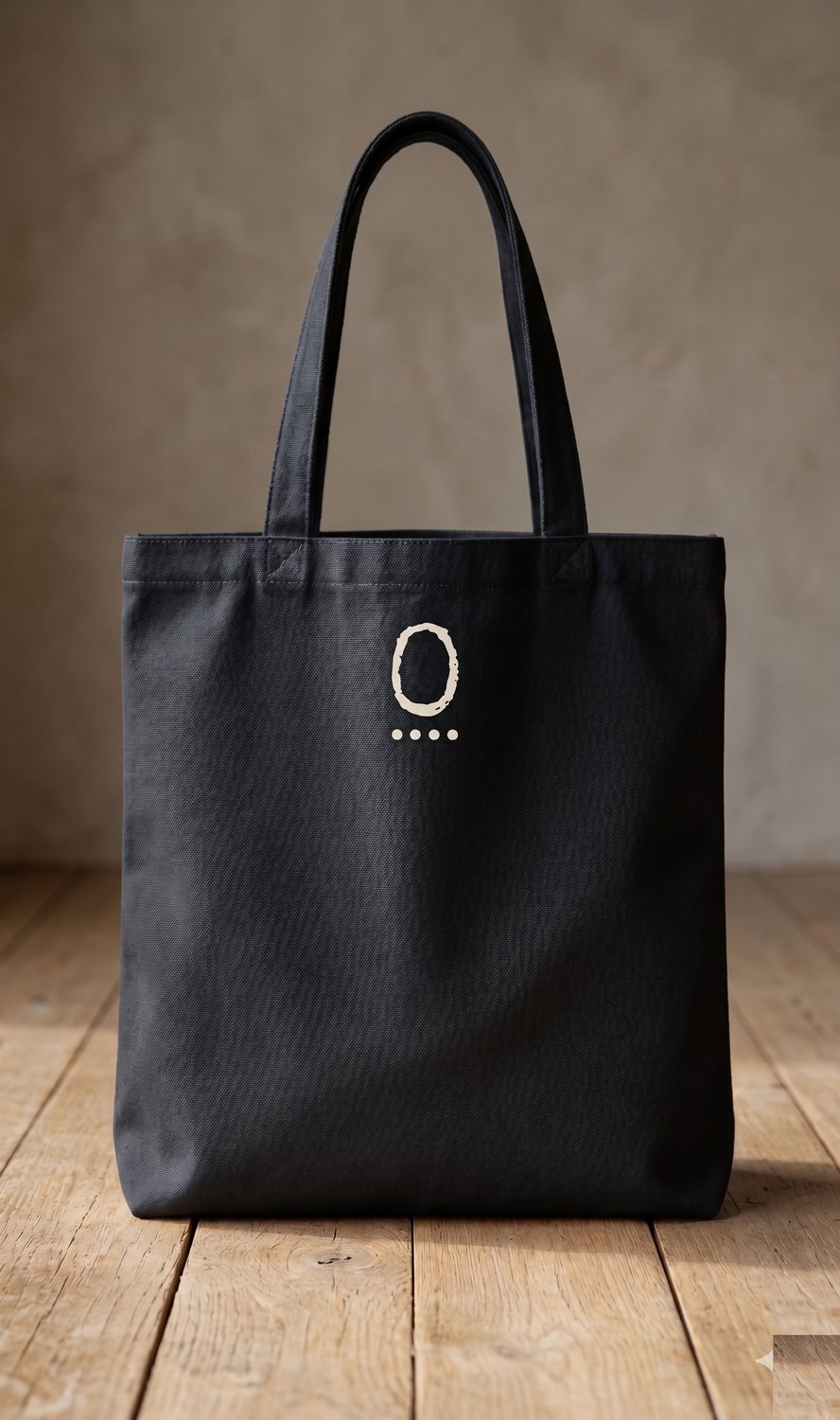 TYP0stet 12oz cotton canvas tote bag in ink black, front 0 monogram in bone cream